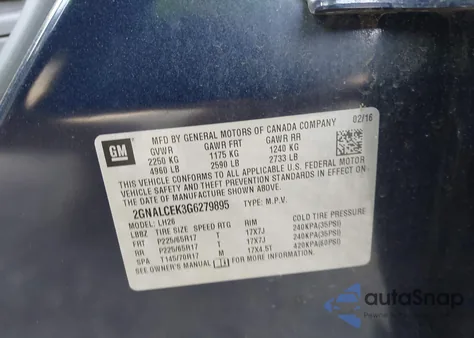 2016 Chevrolet Equinox Lt из США, поврежденный, VIN 2GNALCEK3G6279895